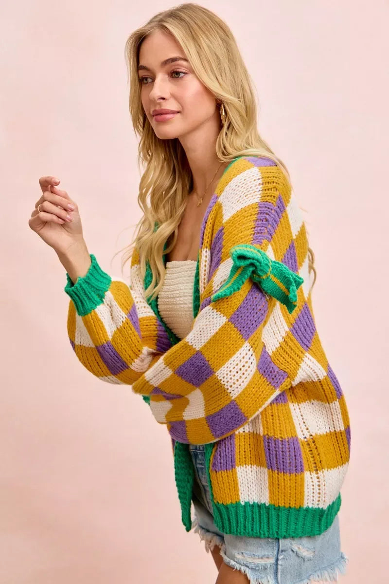 BiBi Mardigras Checker Board Front Open Cardigan - Trendsi - Flyclothing LLC
