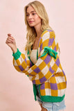 BiBi Mardigras Checker Board Front Open Cardigan - Trendsi - Flyclothing LLC