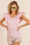 BiBi Wide Layered Ruffle Sleeve Scoop Neck Ribbed Top - Trendsi - Flyclothing LLC