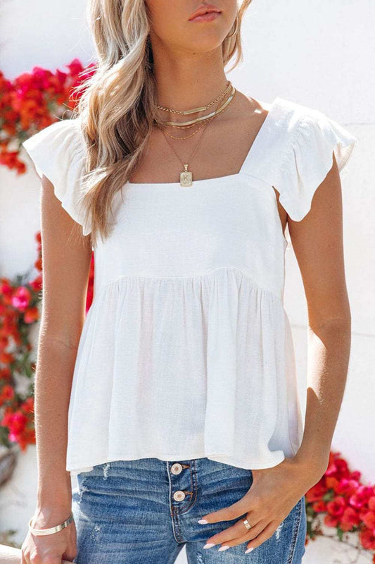 Full Size Ruffled Square Neck Cap Sleeve Blouse - Trendsi - Flyclothing LLC