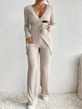 Surplice Long Sleeve Top and Pants Set - Trendsi - Flyclothing LLC