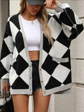 Checkered Dropped Shoulder Long Sleeve Cardigan - Trendsi - Flyclothing LLC