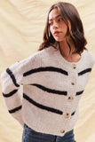 SO ME Stripe Soft Touch Button Cozy Sweater Cardigan - Trendsi - Flyclothing LLC