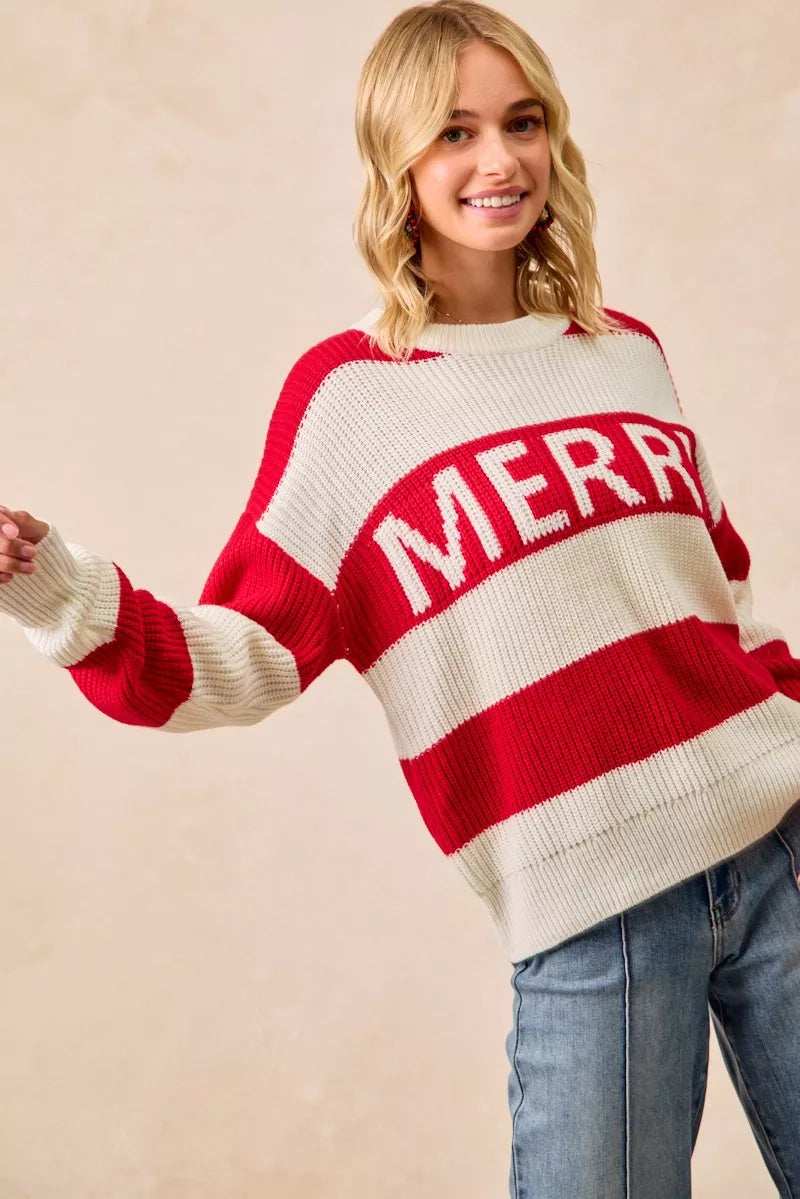 BiBi Christmas Merry Lettering Sweater - Trendsi - Flyclothing LLC