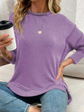 Side Slit Round Neck Dropped Shoulder Sweatshirt - Trendsi - Flyclothing LLC