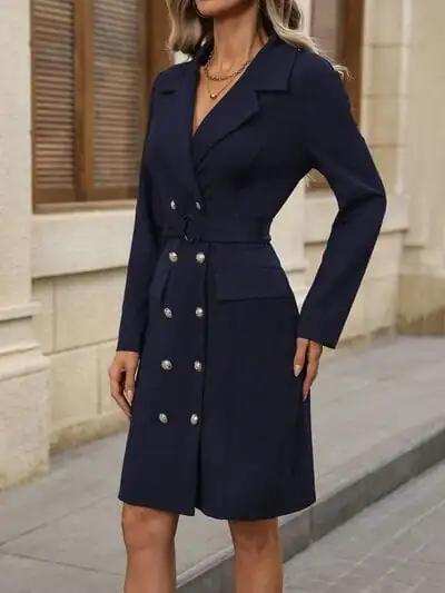 Double-Breasted Lapel Collar Long Sleeve Dress - Trendsi - Flyclothing LLC