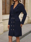 Double-Breasted Lapel Collar Long Sleeve Dress - Trendsi - Flyclothing LLC