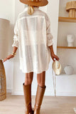 Lace Crochet Collared Neck Oversized Shirt - Trendsi - Flyclothing LLC