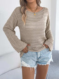 Openwork Boat Neck Long Sleeve Knit Cover Up - Trendsi - Flyclothing LLC