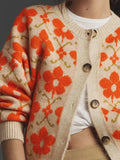 Flower Button Up Long Sleeve Cardigan - Trendsi - Flyclothing LLC