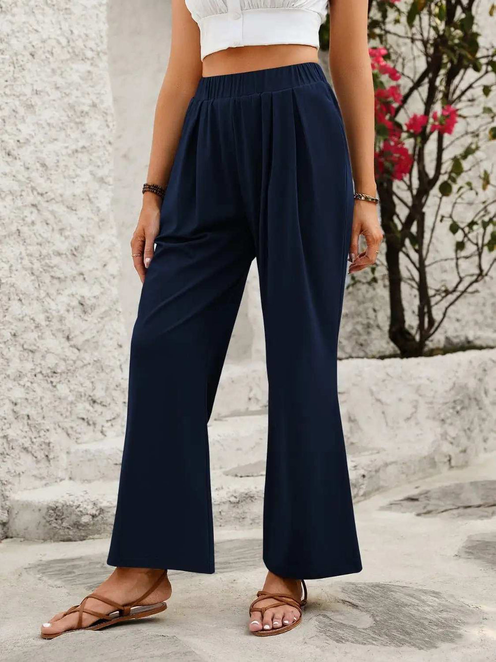 Elastic Waist Wide Leg Pants - Trendsi - Flyclothing LLC