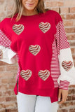 Color Block Striped Patchwork Valentines Day Sequin Heart Graphic Sweatshirt - Trendsi - Flyclothing LLC