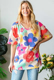 HOPELY Full Size Floral V-Neck Side Slit T-Shirt - Trendsi - Flyclothing LLC