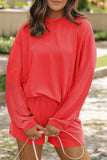Round Neck Long Sleeve Top and Shorts Set - Trendsi - Flyclothing LLC