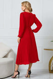 V-Neck Long Sleeve Tie Waist Midi Dress - Trendsi - Flyclothing LLC