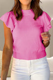 Ruffled Round Neck Cap Sleeve Sweater - Trendsi - Flyclothing LLC