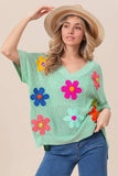 BiBi Flower Patches Dolman Sleeve Lightweight Sweater - Trendsi - Flyclothing LLC