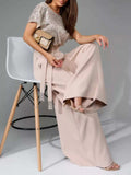 Full Size Sequin Round Neck Short Sleeve Wide Leg Jumpsuit - Trendsi - Flyclothing LLC