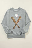 Sequin Baseball Long Sleeve Sweatshirt - Trendsi - Flyclothing LLC