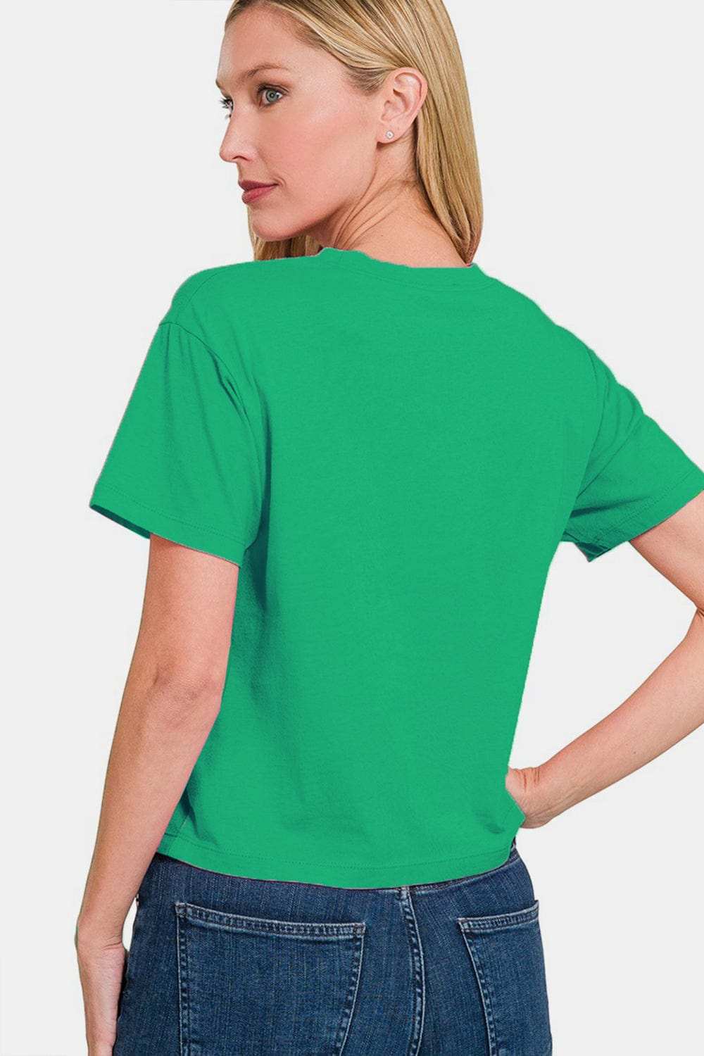 Zenana Round Neck Short Sleeve Cropped T-Shirt - Trendsi - Flyclothing LLC