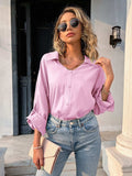 Button Down Collared Neck Long Sleeve Shirt - Trendsi - Flyclothing LLC