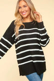 Haptics Full Size Striped Contrast Side Slit Sweater - Trendsi - Flyclothing LLC