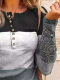 Color Block Lace Detail Half Button T-Shirt - Trendsi - Flyclothing LLC