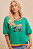 BiBi Mardi Gras Sequin Ribbon Patched Sweater - Trendsi - Flyclothing LLC