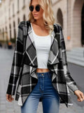 Plaid Open Front Long Sleeve Jacket - Trendsi - Flyclothing LLC