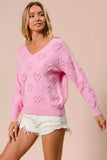 BiBi Valentines Heart Pompom V Neck Knit Top - Trendsi - Flyclothing LLC