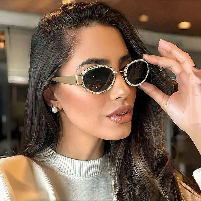 Rhinestones Decor Oval Sunglasses - Trendsi - Flyclothing LLC