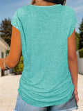 Full Size Half Zip Cap Sleeve T-Shirt - Trendsi - Flyclothing LLC