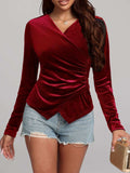 Ruched Surplice Long Sleeve Top - Trendsi - Flyclothing LLC