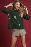 Umgee Floral Mock Neck Knit Top with Wide Sleeves - Trendsi - Flyclothing LLC