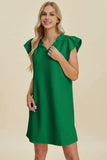 Double Take Full Size Ruffled V-Neck Cap Sleeve Dress - Trendsi - Flyclothing LLC