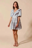 SO ME Cotton Printed Ruffle V Neckline Dress with Side Tie - Trendsi - Flyclothing LLC