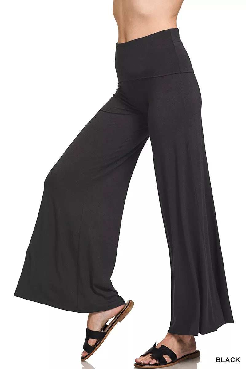 Zenana Full Size Fold Over Waist Comfy Wide Leg Pants Plus Size - Trendsi - Flyclothing LLC