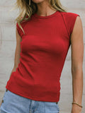 Ribbed Round Neck Slim Tank - Trendsi - Flyclothing LLC