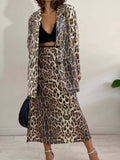 Leopard Lapel Collar Long Sleeve Longline Blazer - Trendsi - Flyclothing LLC