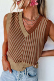 Striped Contrast V-Neck Sweater Vest - Trendsi - Flyclothing LLC