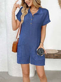 Button Detail Collared Neck Short Sleeve Romper - Trendsi - Flyclothing LLC