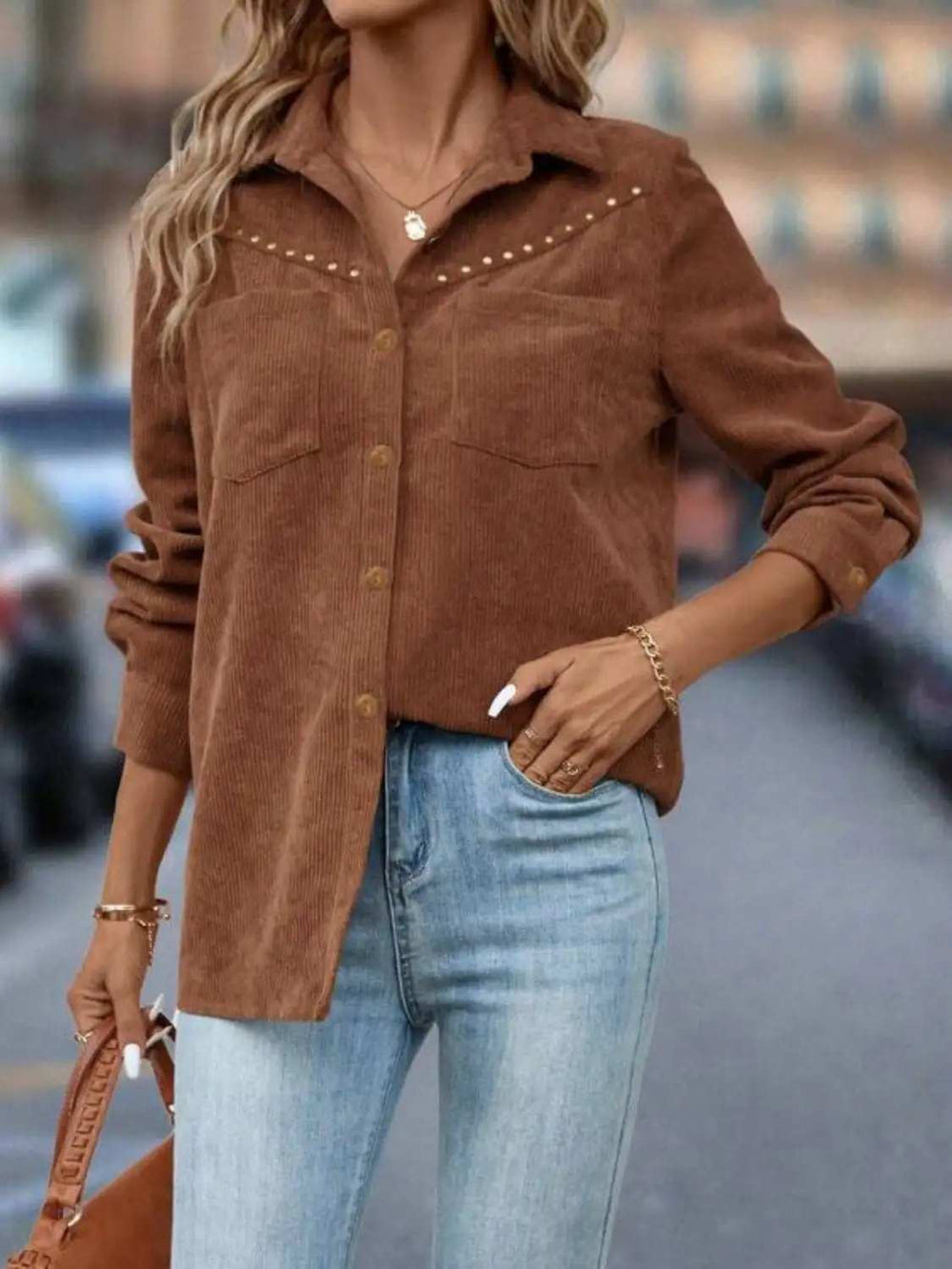 Button Down Long Sleeve Shacket - Trendsi - Flyclothing LLC