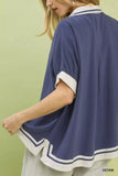 Umgee Linen Button Front Top with Contrast Piping - Trendsi - Flyclothing LLC
