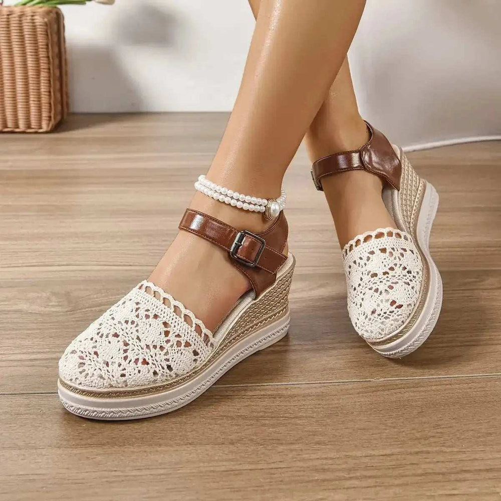 Round Toe Wedge Sandals - Trendsi - Flyclothing LLC
