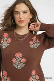 Umgee Floral Knit Sweater with Puff Sleeves - Trendsi - Flyclothing LLC