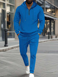Men's Full Size Waffle-Knit Half Zipper Hoodie and Pants Set Plus Size - Trendsi - Flyclothing LLC