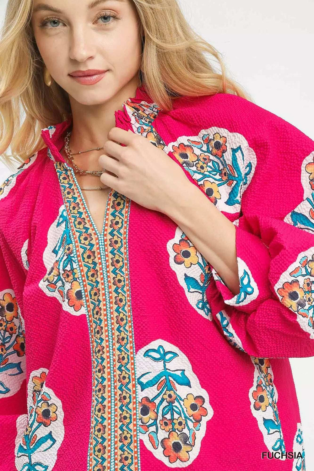 Umgee Boho Floral Print Tunic Blouse - Trendsi - Flyclothing LLC