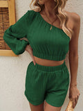 One Shoulder Long Sleeve Top and Shorts Set - Trendsi - Flyclothing LLC