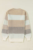 Striped Color Block Round Neck Long Sleeve Sweater - Trendsi - Flyclothing LLC