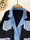 Raw Hem Denim Pocket Patchwork Cardigan - Trendsi - Flyclothing LLC